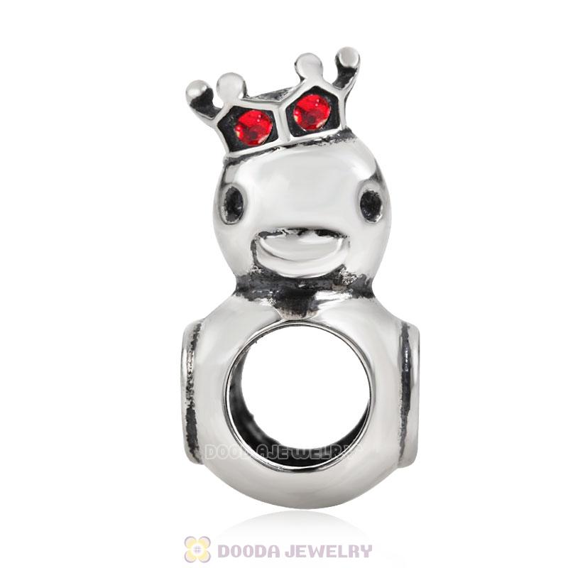 Pleasing Duck Crown Lt Siam Crystal Charm 925 Sterling Silver 