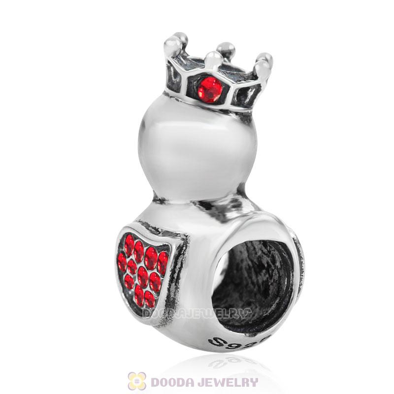 Pleasing Duck Crown Lt Siam Crystal Charm 925 Sterling Silver 