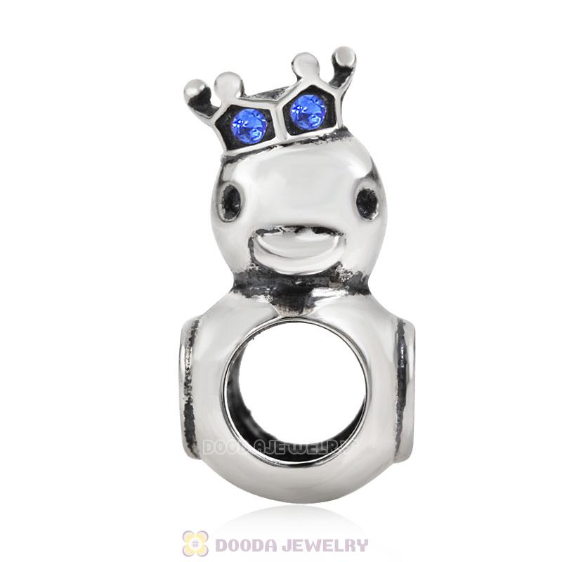 Pleasing Duck Crown Sapphire Crystal Charm 925 Sterling Silver 