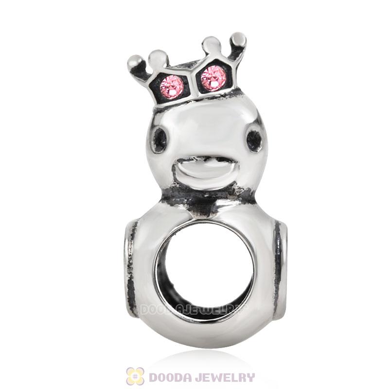 Pleasing Duck Crown Lt Rose Crystal Charm 925 Sterling Silver 