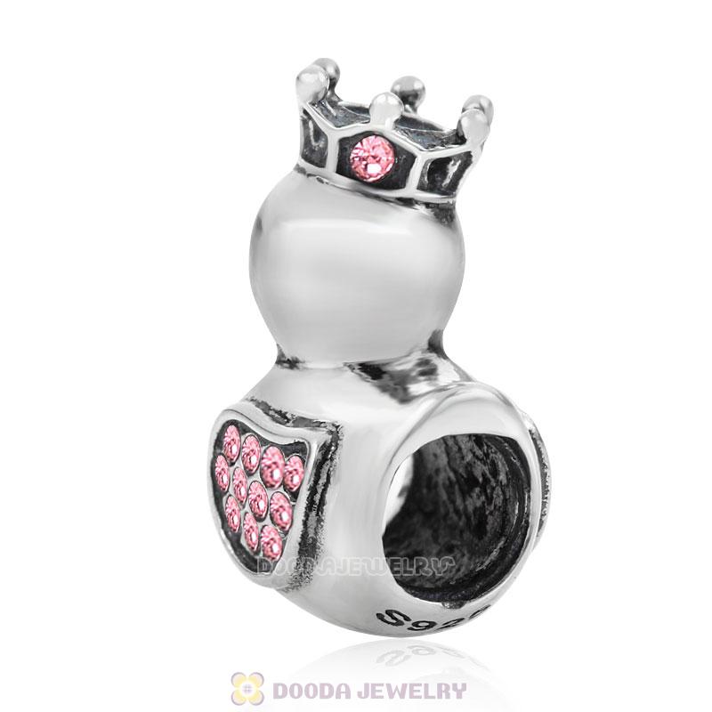 Pleasing Duck Crown Lt Rose Crystal Charm 925 Sterling Silver 