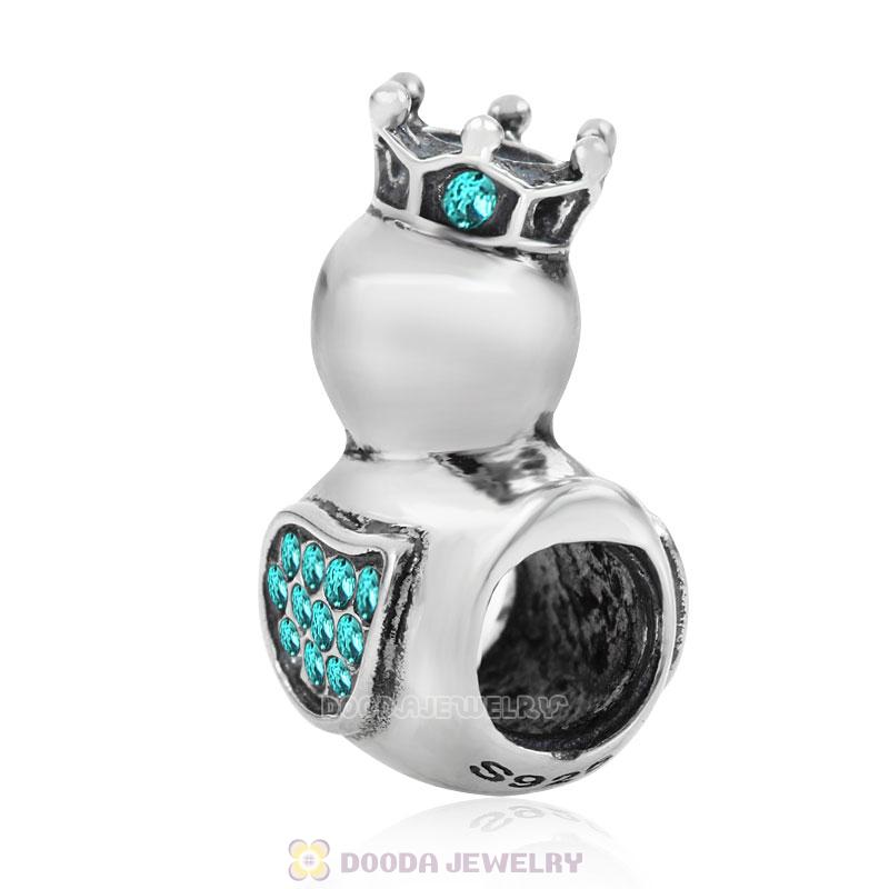 Pleasing Duck Crown Blue Zircon Crystal Charm 925 Sterling Silver 