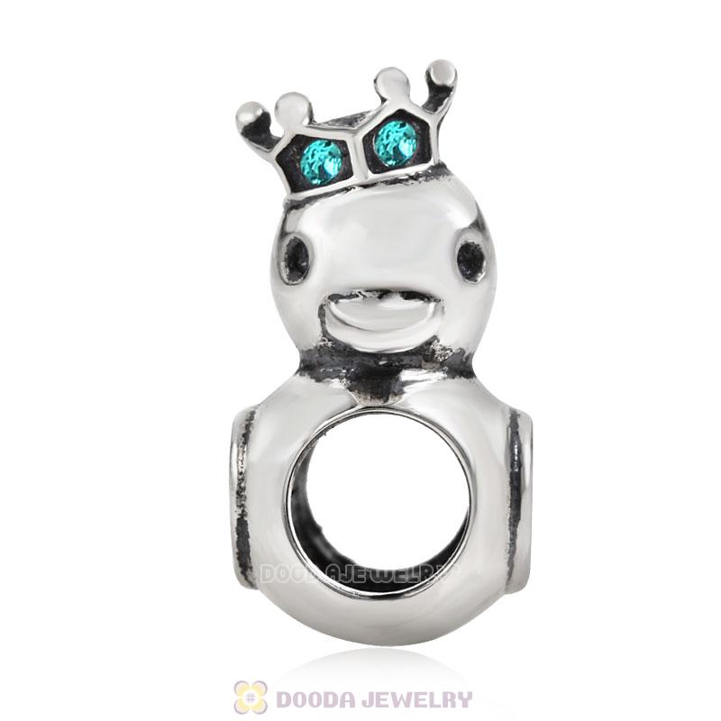 Pleasing Duck Crown Blue Zircon Crystal Charm 925 Sterling Silver 