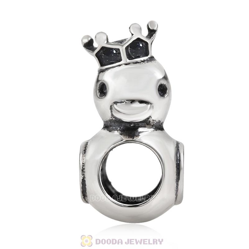 Pleasing Duck Crown Jet Crystal Charm 925 Sterling Silver 