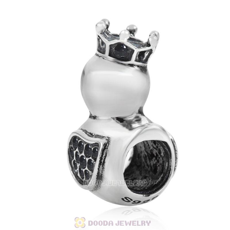 Pleasing Duck Crown Jet Crystal Charm 925 Sterling Silver 
