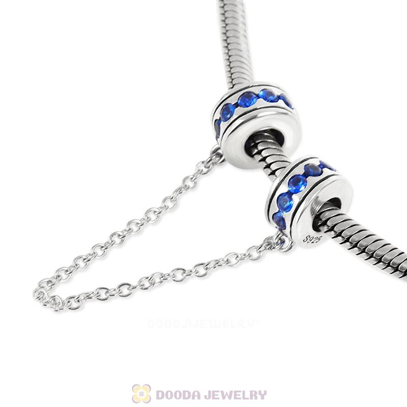 925 Sterling Silver Sapphire CZ Safety Chain with Screw 