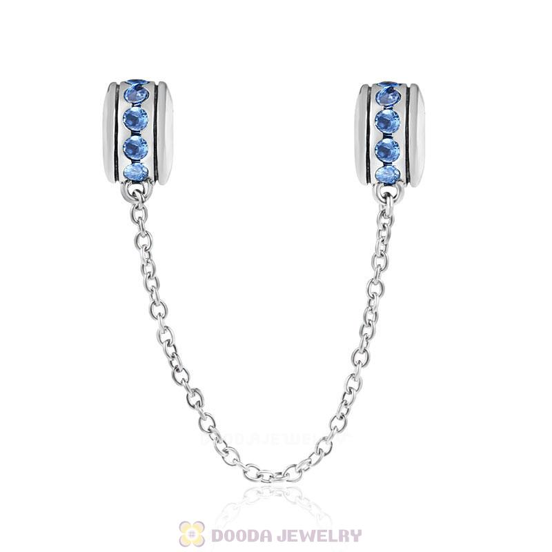 925 Sterling Silver Light Sapphire CZ Safety Chain with Screw 