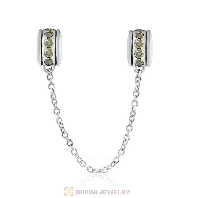 925 Sterling Silver Olivine CZ Safety Chain with Screw 