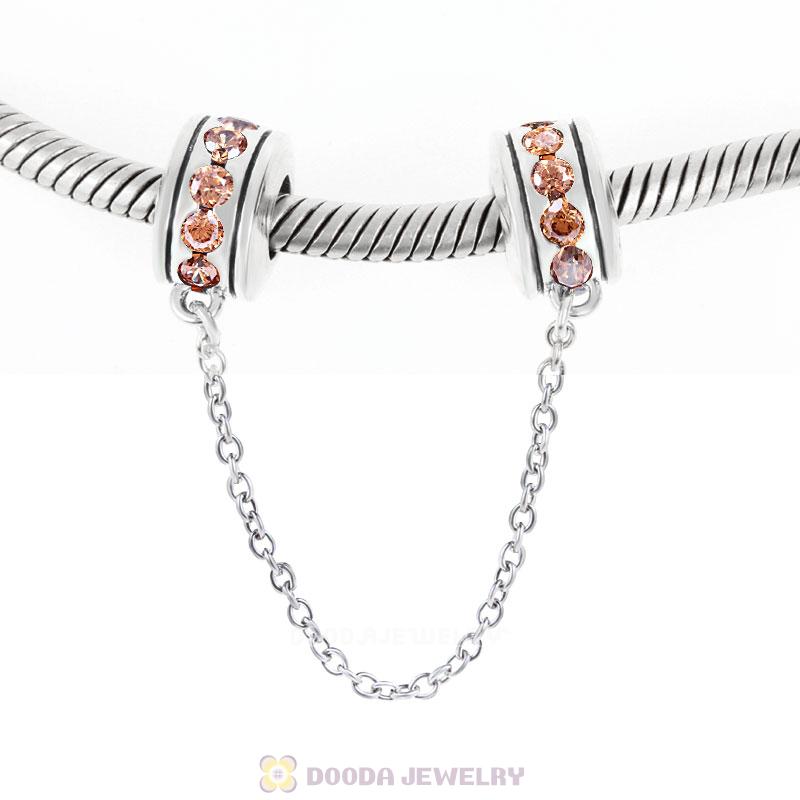 925 Sterling Silver Topaz CZ Safety Chain with Screw 