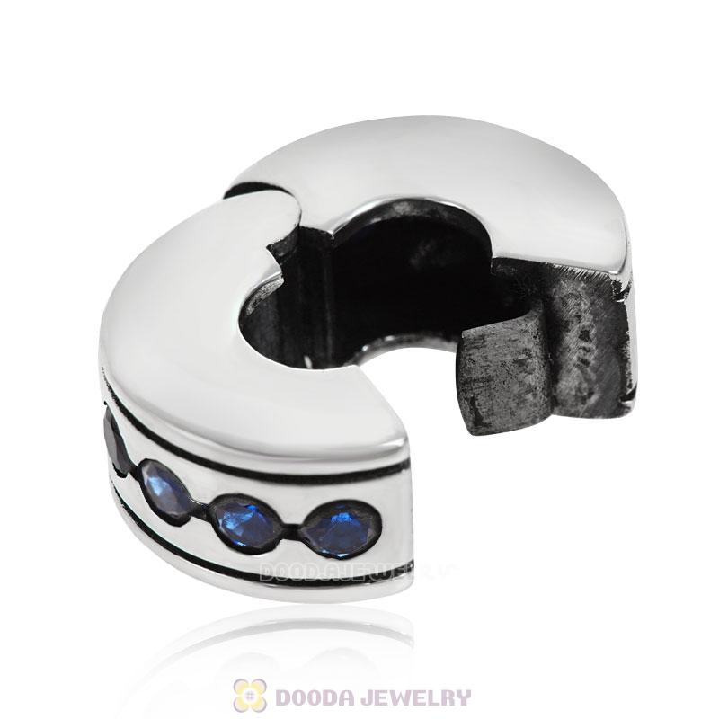 Sapphire CZ Clip Spacer Charm Bead Sterling Silver