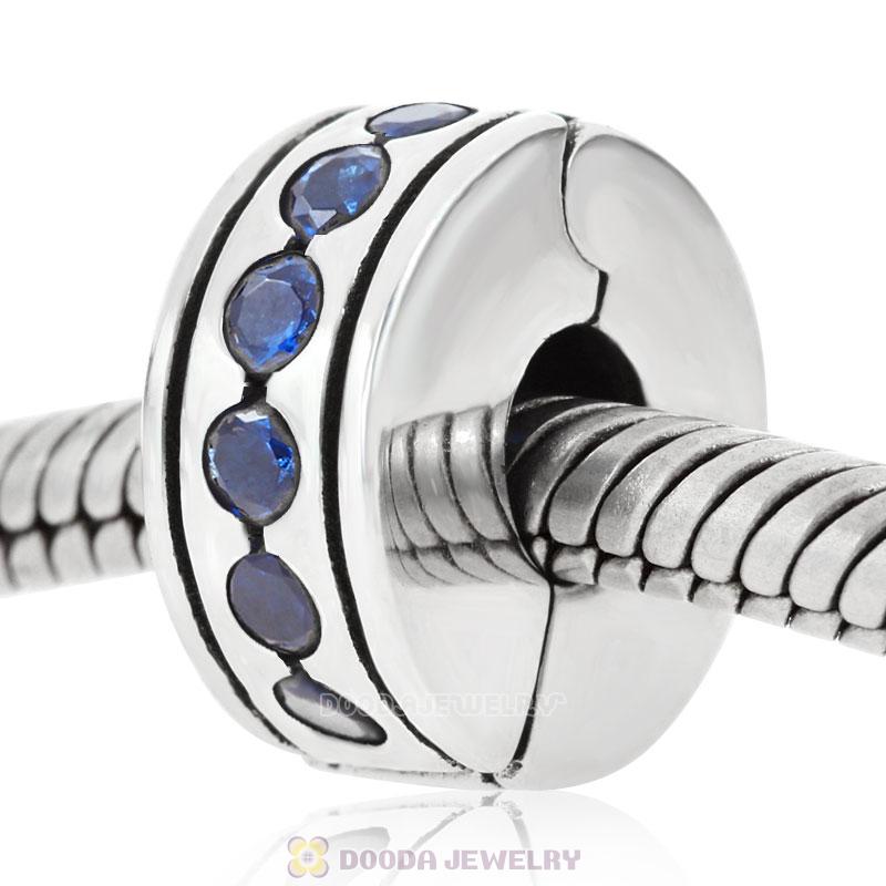 Sapphire CZ Clip Spacer Charm Bead Sterling Silver