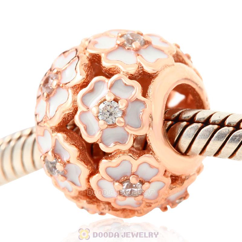 Rose Gold Primrose Meadow Charm with White Enamel