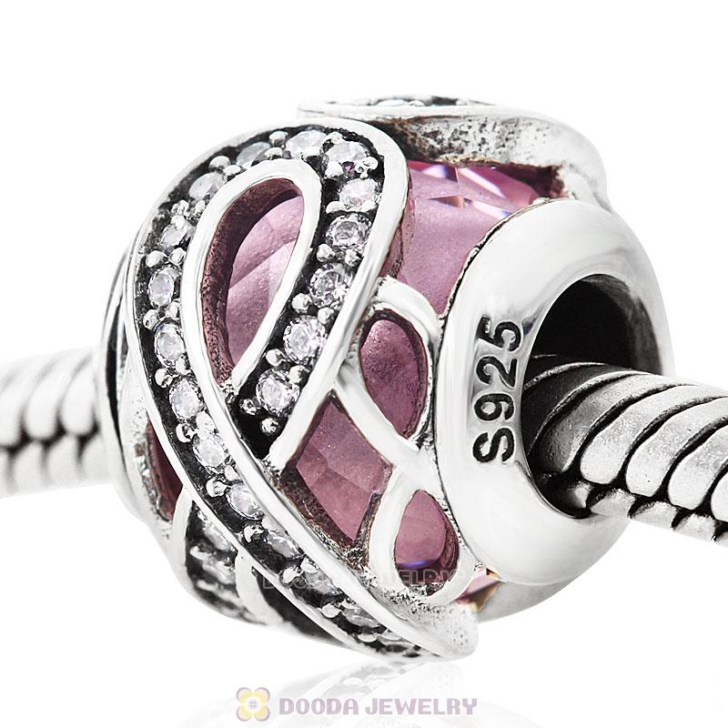Sparkling Infinite Love Round Charm Pink Rhinestones