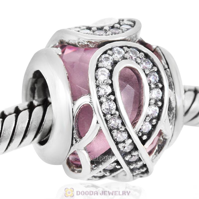 Sparkling Infinite Love Round Charm Pink Rhinestones