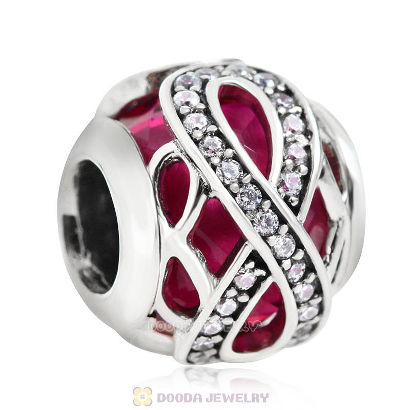 Sparkling Infinite Love Round Charm Rose Red Rhinestones