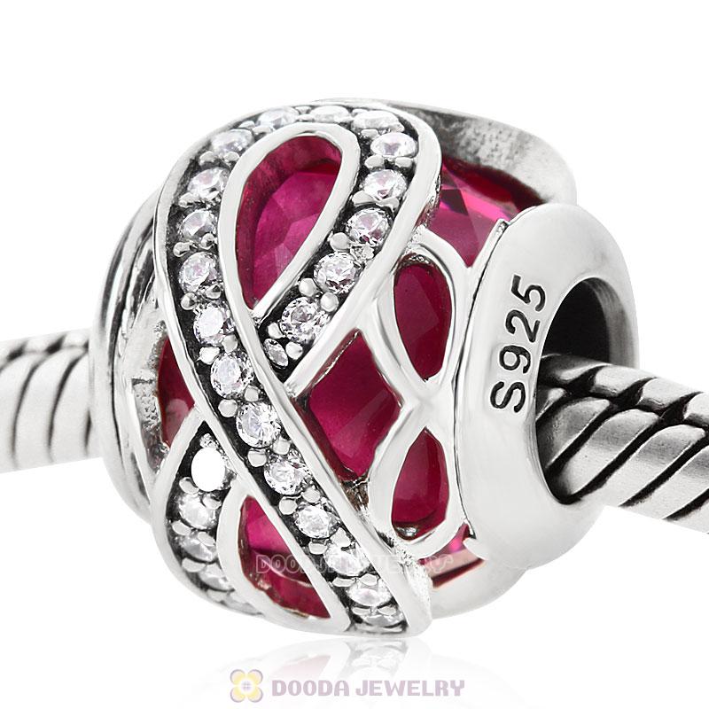 Sparkling Infinite Love Round Charm Rose Red Rhinestones