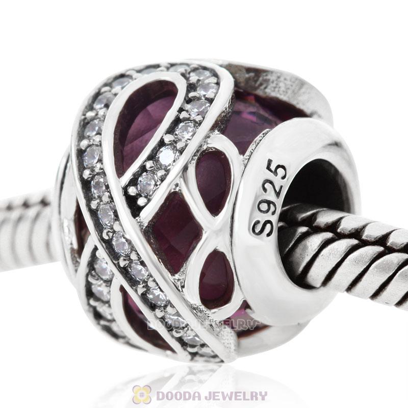 Sparkling Infinite Love Round Charm Purple Rhinestones