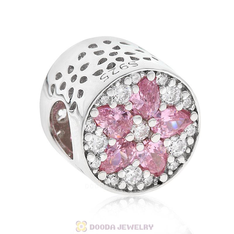 Pink Cubic Zirconia Flower Charm