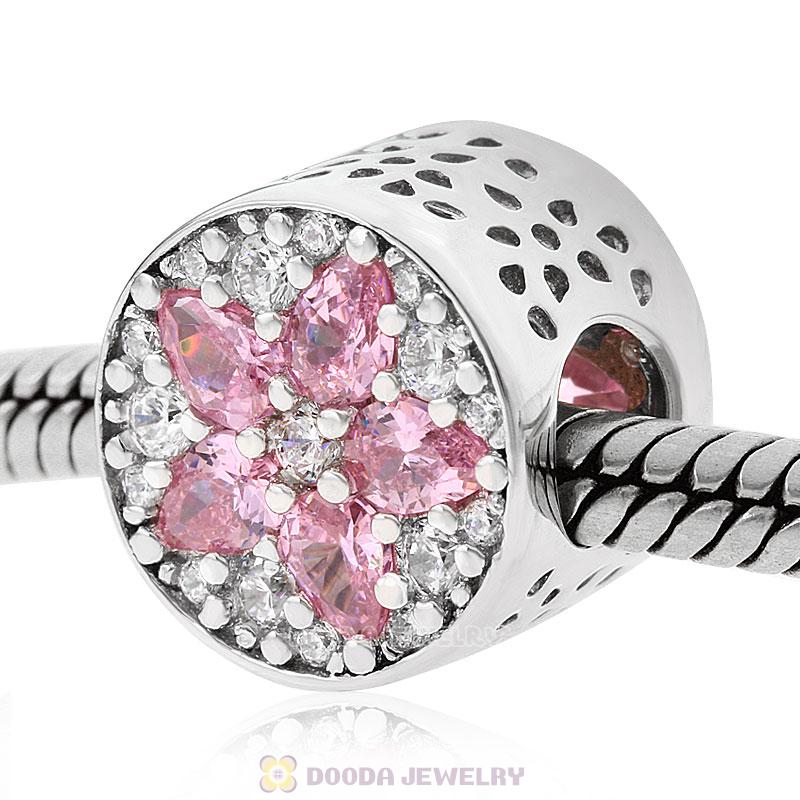 Pink Cubic Zirconia Flower Charm