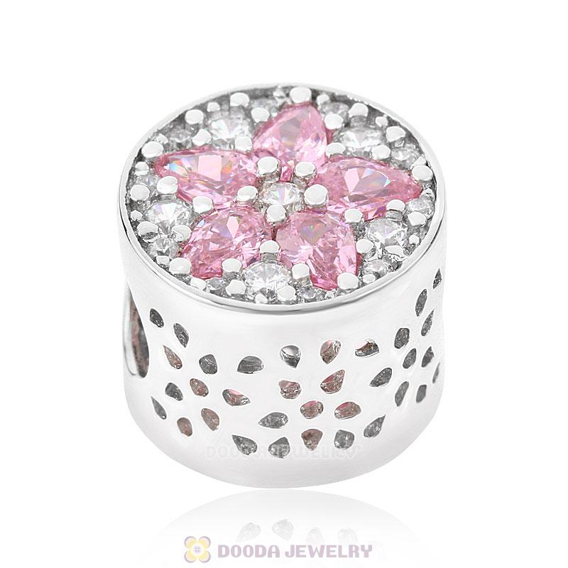 Pink Cubic Zirconia Flower Charm