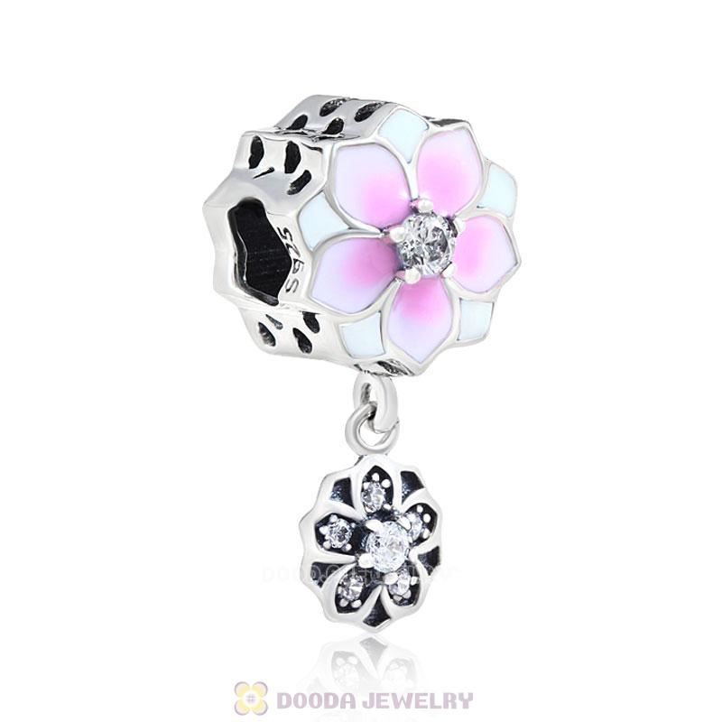 Magnolia flower Charm with Clear Cubic Zirconia
