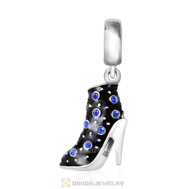 Black High Heel Dangle Charms with Sapphire Austrian Crystal