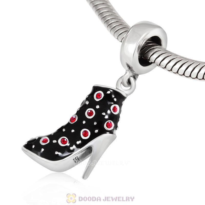 Black High Heel Dangle Charms with Red Austrian Crystal