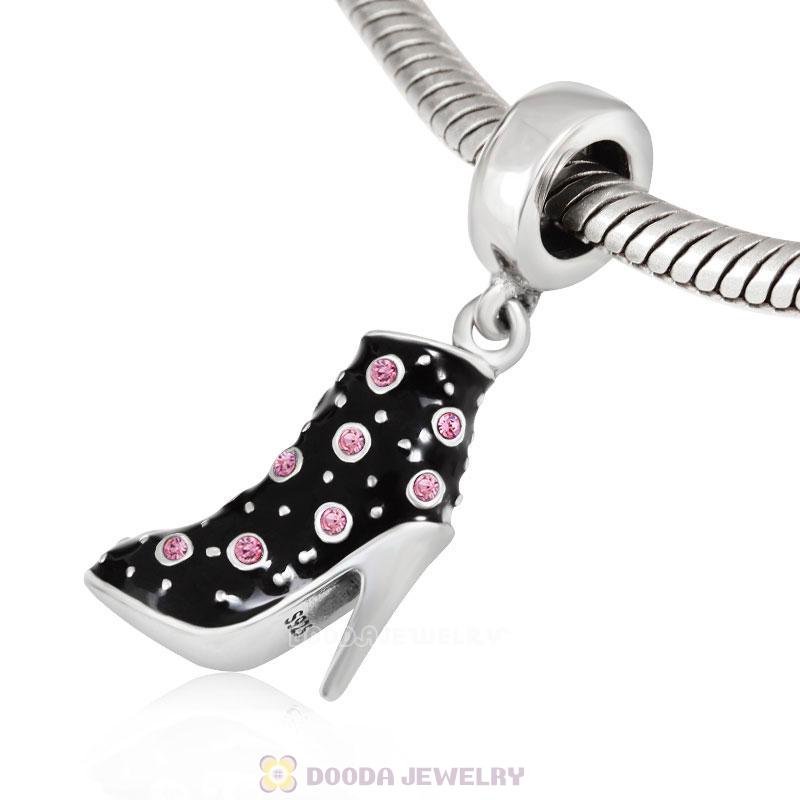 Black High Heel Dangle Charms with Pink Austrian Crystal