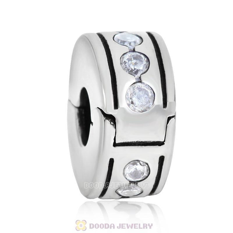 Clear CZ Clip Spacer Charm Bead Sterling Silver
