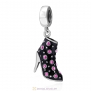 Black High Heel Dangle Charms with Rose Austrian Crystal