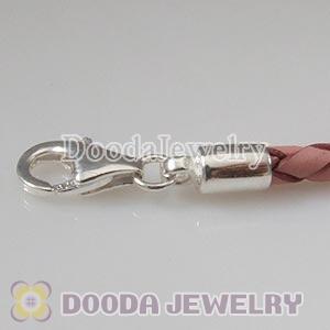 44cm European Style Pink Braided Leather Necklace Chain with Lobster Clasp