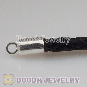 44cm European Style Black Braided Leather Necklace Chain with Lobster Clasp