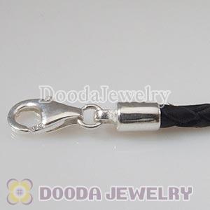 20cm European Style Single Black Braided Leather Bracelet with Lobster Clasp