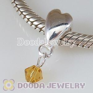 925 Sterling Silver European Heart Charms Dangle Yellow Stone