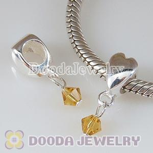 925 Sterling Silver European Heart Charms Dangle Yellow Stone