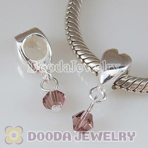 925 Sterling Silver European Heart Charms Dangle Brown Stone