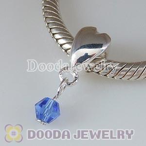 925 Sterling Silver European Heart Charms Dangle Blue Stone