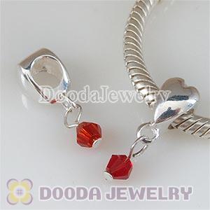 925 Sterling Silver European Heart Charms Dangle red Stone