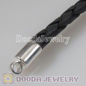 44cm European Style Grey Braided Leather Necklace Chain with Lobster Clasp