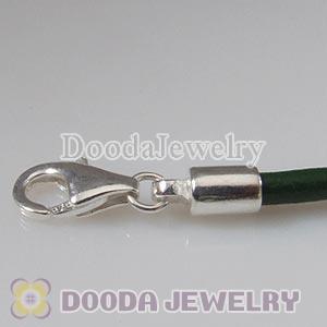 26cm European Single Slippy Green Leather Chain with Sterling Lobster Clasp