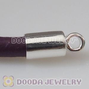 40cm European Double Slippy Purple Leather Chain with Sterling Lobster Clasp