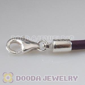 22cm European Single Slippy Purple Leather Chain with Sterling Lobster Clasp