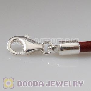 22cm European Single Slippy Red Leather Chain with Sterling Lobster Clasp