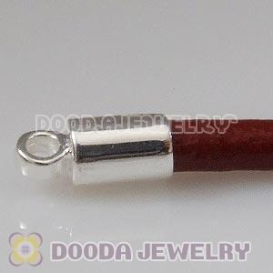 18cm European Single Slippy Red Leather Chain with Sterling Lobster Clasp