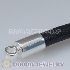 18cm European Single Slippy Black Leather Chain with Sterling Lobster Clasp