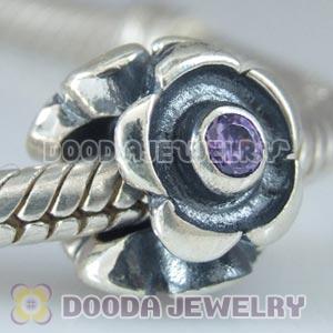 925 Sterling Silver European Style Flower Beads with Purple Stone