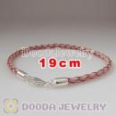 19cm European Style Single Pink Braided Leather Bracelet with Lobster Clasp