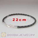 22cm European Style Single Grey Braided Leather Bracelet with Lobster Clasp