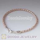 40cm Champagne Braided Double Leather Bracelet with Sterling Lobster Clasp