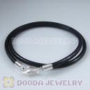 40cm Double Slippy Black Leather Bracelet with Sterling Lobster Clasp